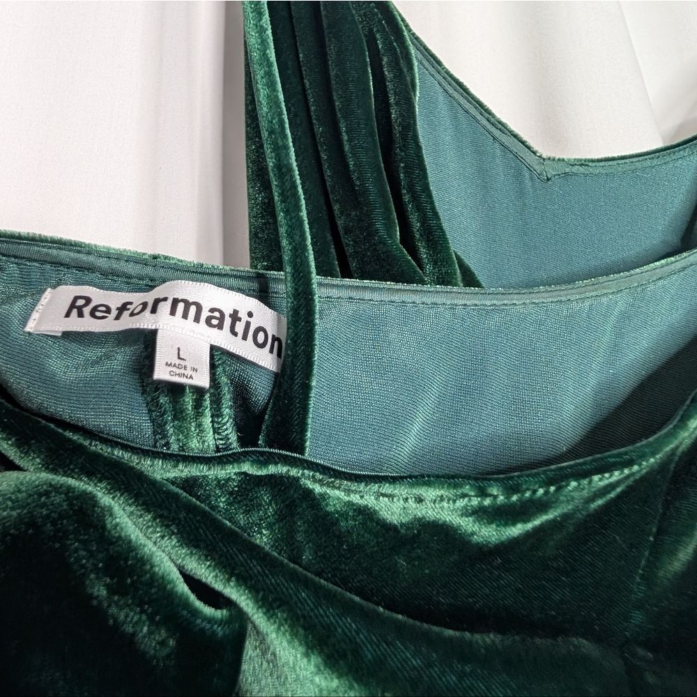 Reformation Rimini Velvet Dress Forest Dark Green Gown Maxi - Picture 9 of 10